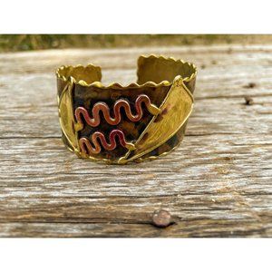 Vintage Brass and Copper bangle Cuff Bracelet Brutalist Abstract